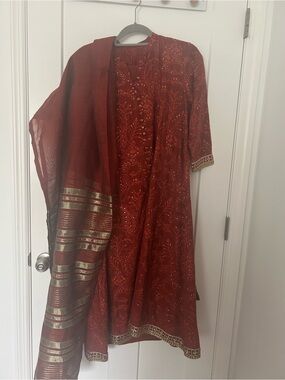 Limelight Rust Embroidered Long Sleeve Dress, shalwar kameez